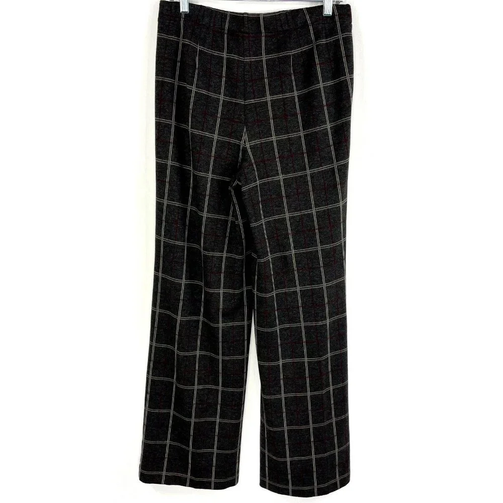 J Jill Pants Size Small Ponte Full Leg‎ Gray Plaid Elastic Waist Pockets